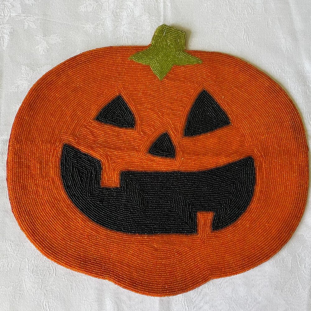 Beautiful BEADED Vintage Pier 1 Halloween  Placemat Centerpiece Rare